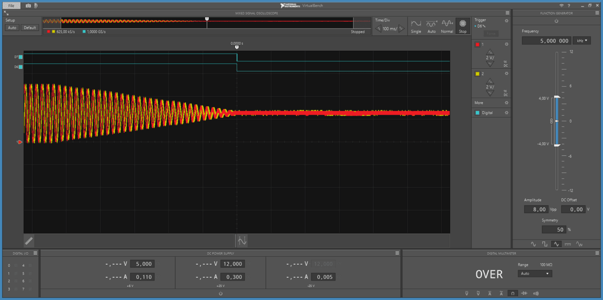 Soft stop: 0.5 s decay, mute drops only at zero amplitude
